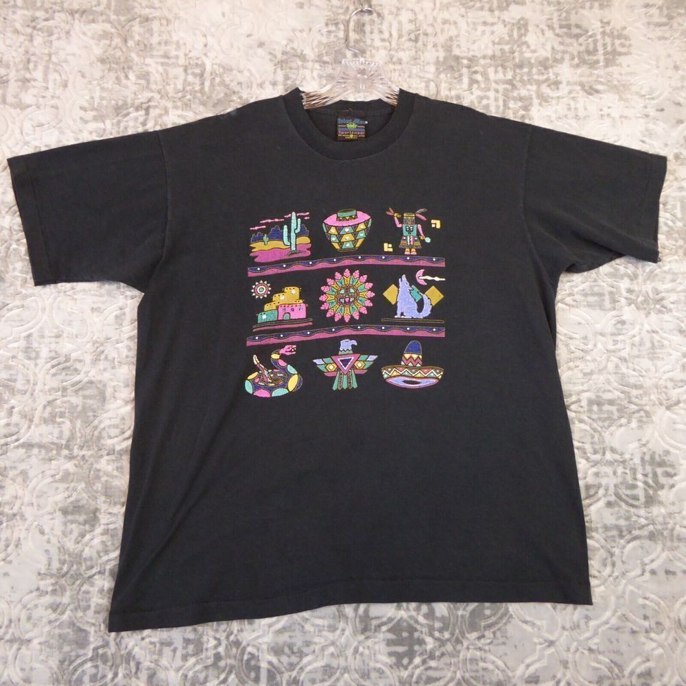 Vintage Southwest Shirt Men's Extra Large Black Rattlesnake Cactus Single Stitch